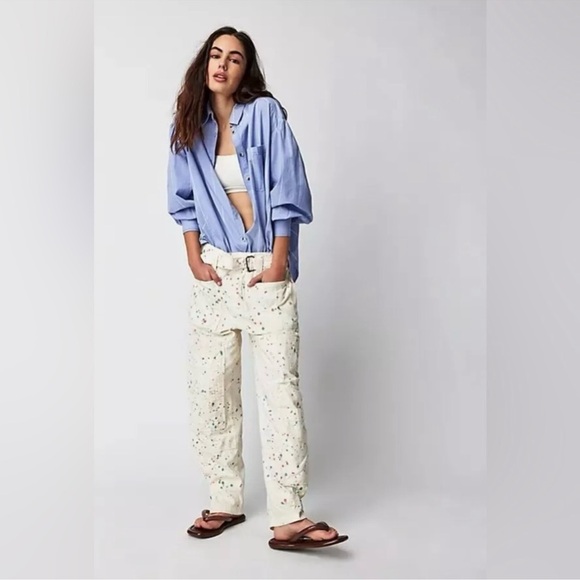 Free People Pants - Free People Belted Painter Print Baggy Pants